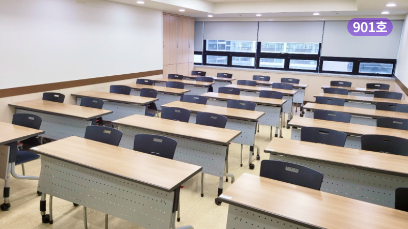 스페이스쉐어 지밸리센터 901호 전경, 20~30명 수용 가능한 강의실